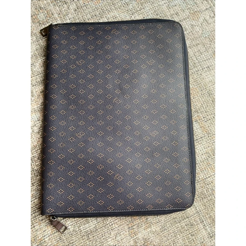 Coach Leather Zip Around Foulard Portfolio Diamond Black Brown